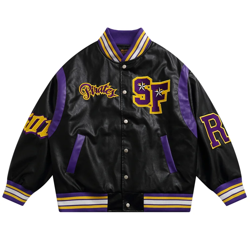 

Harajuku Baseball Jacket Letter Embroidery Patchwork College Leather Coat Hip Hop Oversized Streetwear Fashion Casual Jackets
