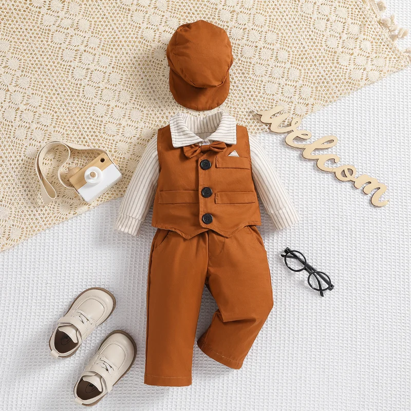 

Костюм Джентльмена для маленьких мальчиков, платье, комбинезон, брюки, комплект детской одежды с галстуком-бабочкой, подтяжками, шортами и шляпой