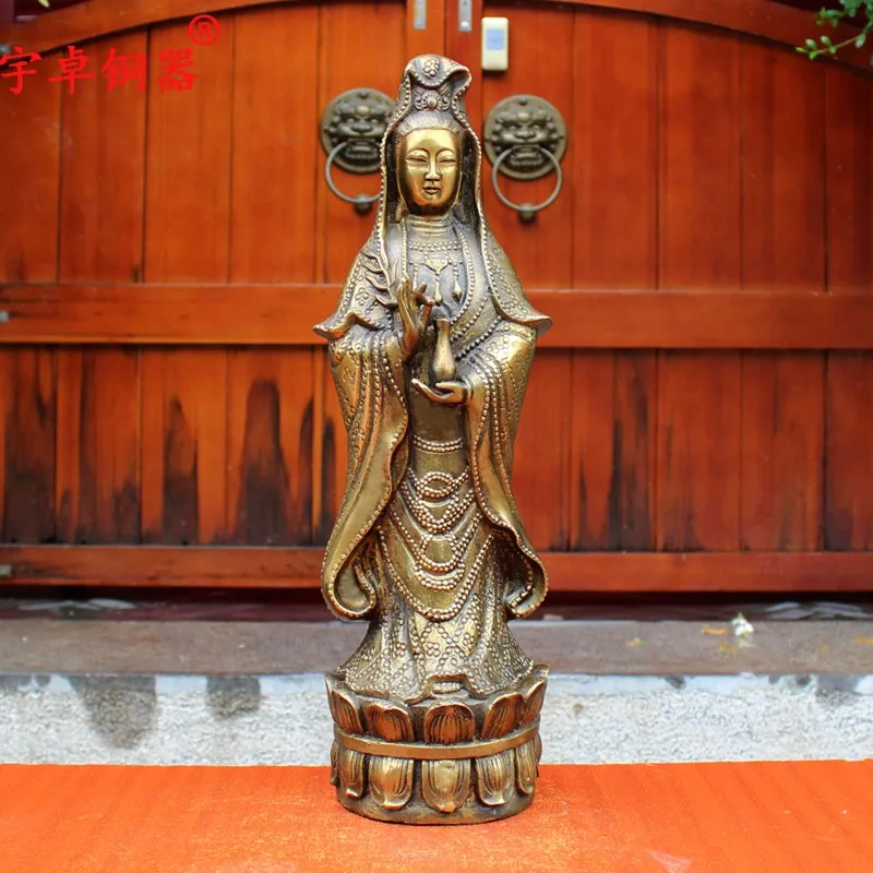 

Yuzhuo Bronze Pure Copper Guanyin Brass Guanyin Standing Posture Guanyin Bodhisattva/Buddha Statue Crafts Ornaments