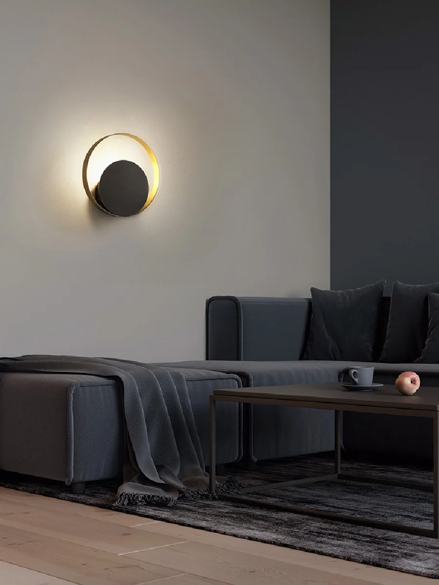 

Скандинавская настенная лампа из меди, креативный индивидуальный черный светильник для гостиной, современный минималистичный круглый при...