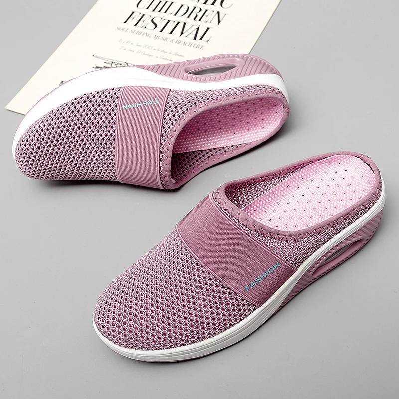Air Cushion Slip-On Women Walking Shoes Orthopedic Diabetic Ladies Platform Mules Mesh Lightweight Slippers Wedge Female Sneaker