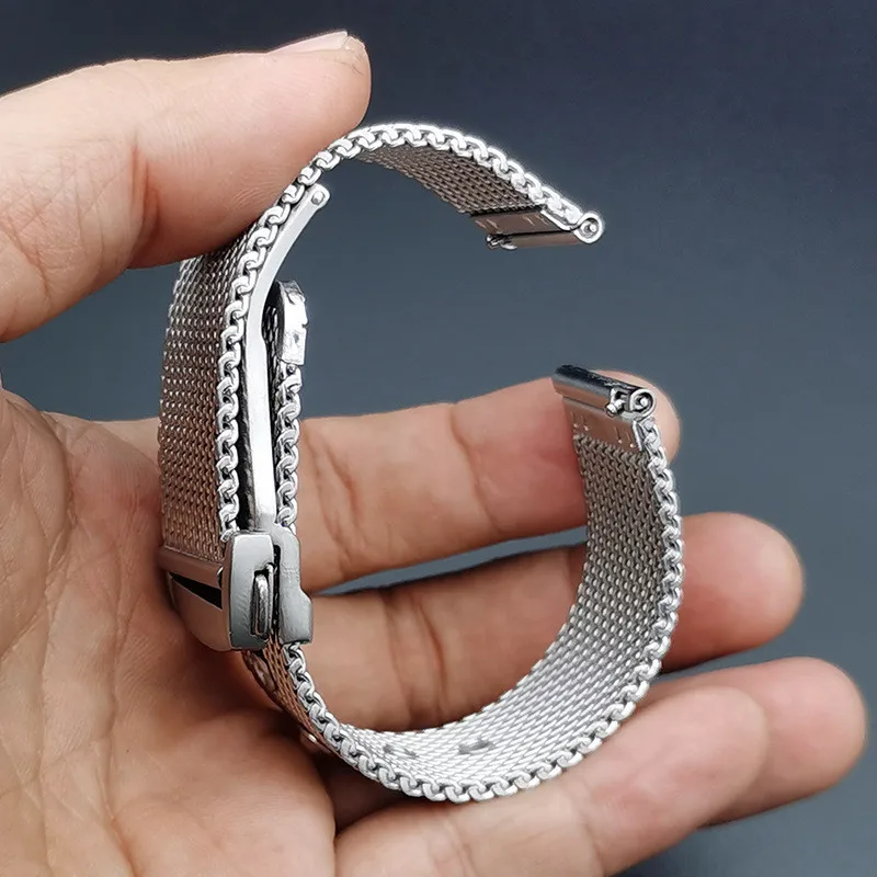 Mesh Stainless Steel Watch Strap 20mm 22mm Folding Butterfly Buckle Quick Release Metal Band Bracelet for Omega 007 Seamaster