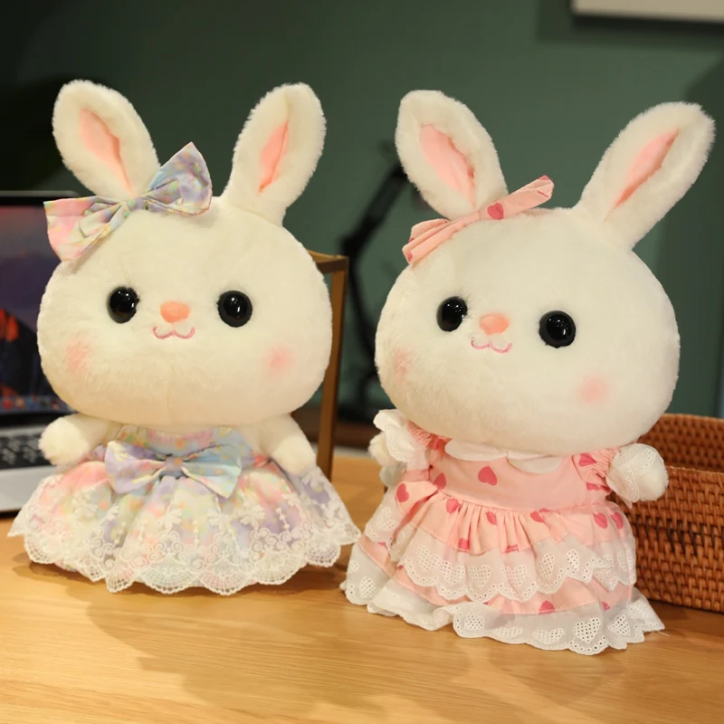

30cm Cute Cartoon Little White Rabbit Wearing Princess Skirt Plush Toys Stuffed Soft Dressing up Doll For Girls Birthday Gift