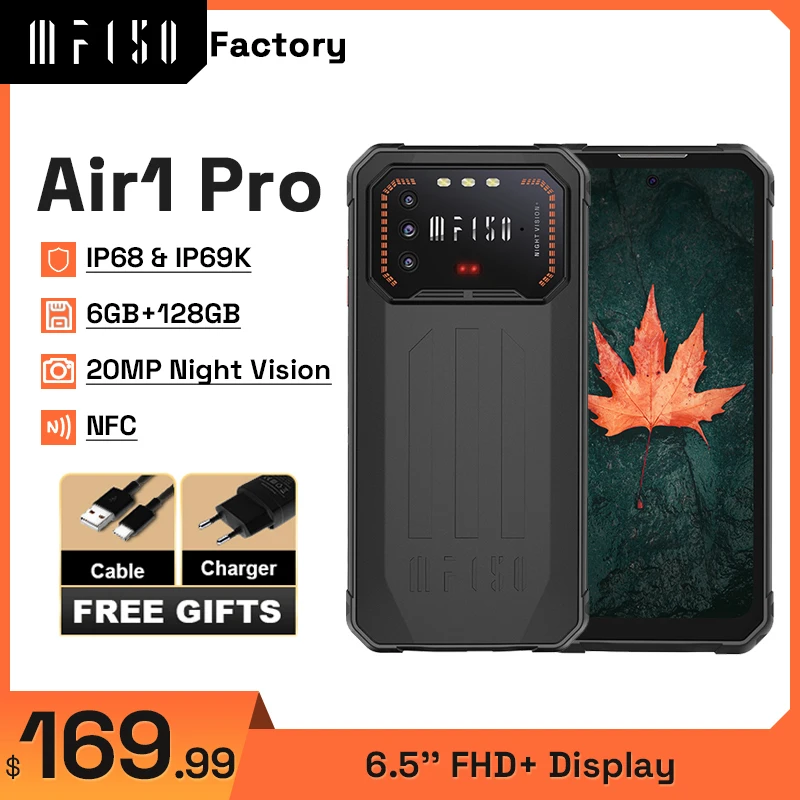 IIIF150 Air1 Pro 6.5‘’ FHD+ Rugged Phone 6GB+128GB Cellphone 20MP AF Night Vision IP68 Waterproof Android 12 Mobile Phone NFC