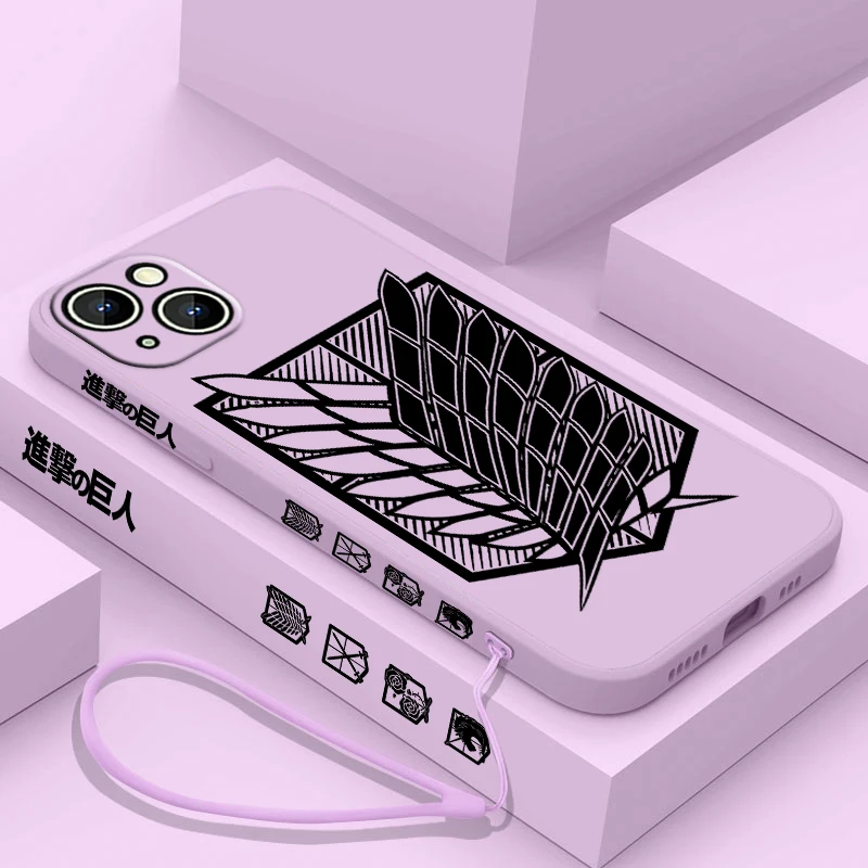 

Anime Attack on Titan logo Apple iPhone Case For 14 13 12 11 Pro Max Plus XS XR X 8 7 SE 2 3 Liquid Left Rope Color Cover