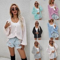 2022 autumn new products plus size womens hollow personality knitted loose cardigan sweater