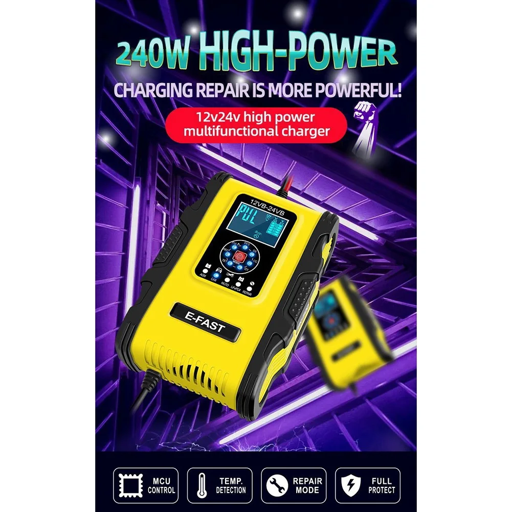 Умное зарядное устройство для автомобильного аккумулятора 12 В 24 а с ЖК-дисплеем