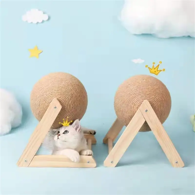 

Wooden Cat Catch The Ball Hand Wrapped Sisal Hemp Rope Cat Toy Grinding Claw Cat Catch Board Pet Supplies