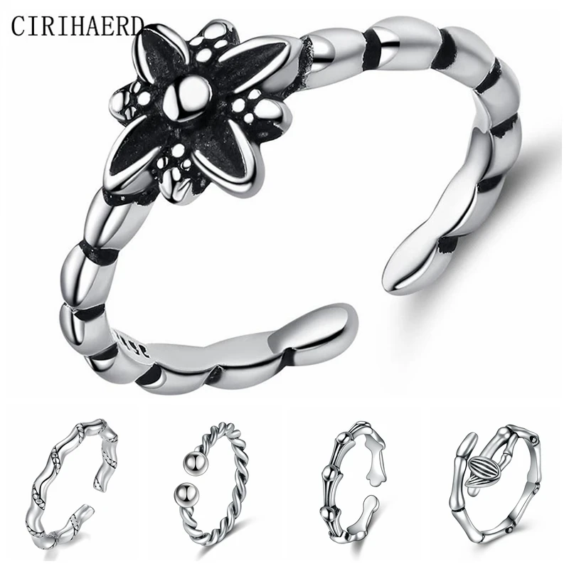 

Female Simple Vintage Silver 925 Ring Korean Accessories Classic Unique Special Twist Snake Bone Bamboo Flower Ring For Teenager
