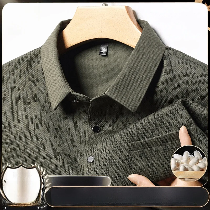 Pierre Cardin 2024 новая мужская шелковая рубашка-поло с длинными рукавами деловая