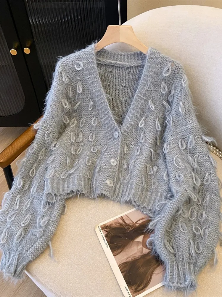 Milk Fufu розовый вязаный кардиган с кисточками и v-образным вырезом женский