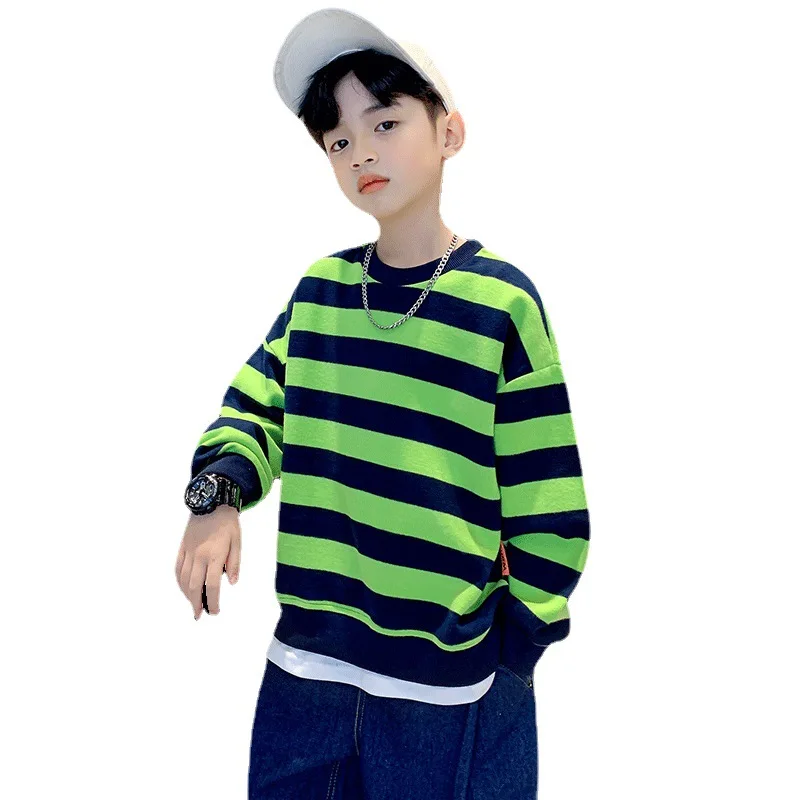 

Spring Autumn Boys Sweatshirts Children Striped Cotton Pullover Long Sleeve School Costumes Casual Tops Teenager Clothing 4-14Y