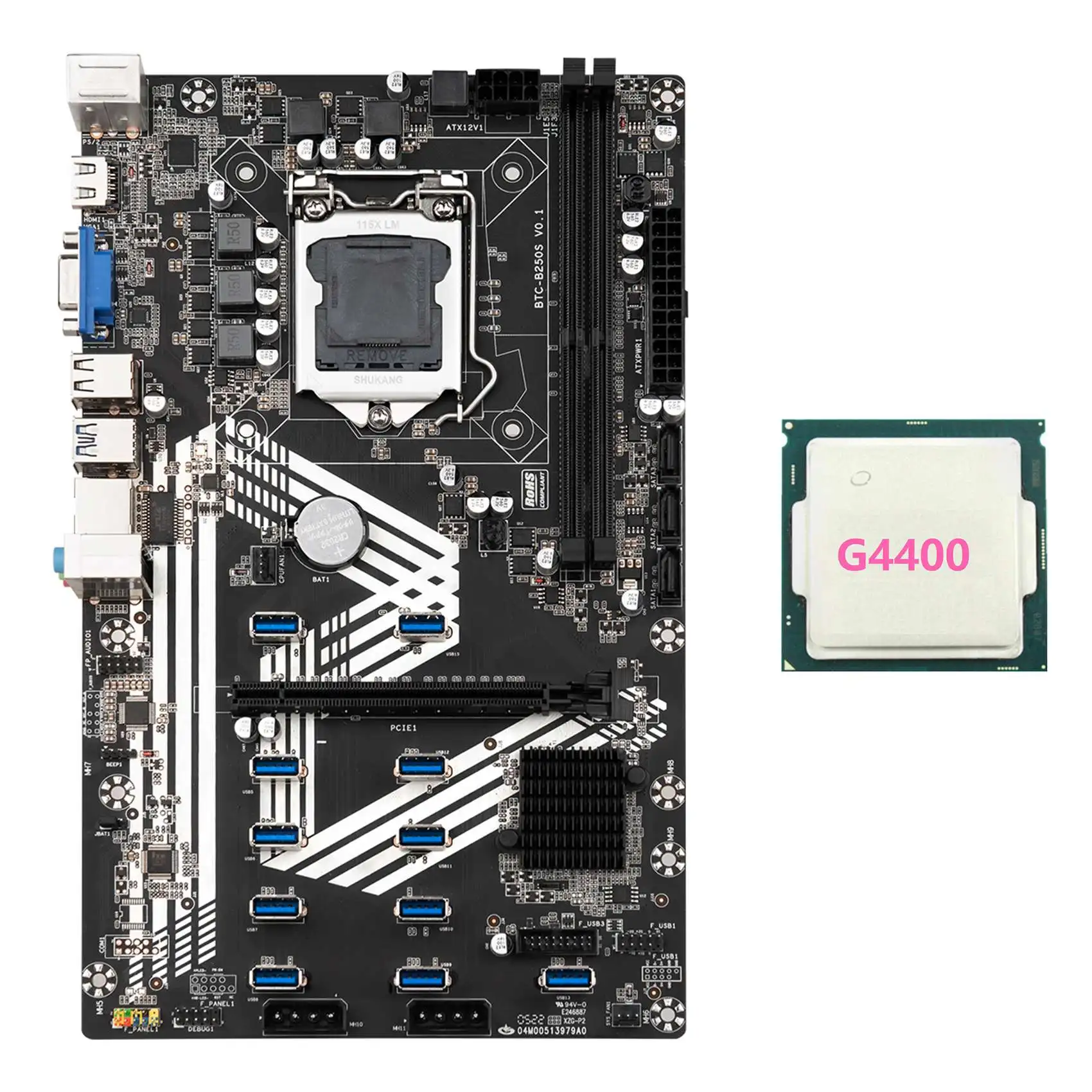 

Материнская плата B250S для майнинга BTC + процессор G4400 LGA1151 11XUSB3.0 + 1xpcie 16X слот DDR4 SATA 3,0 USB3.0 для материнской платы ETH Miner
