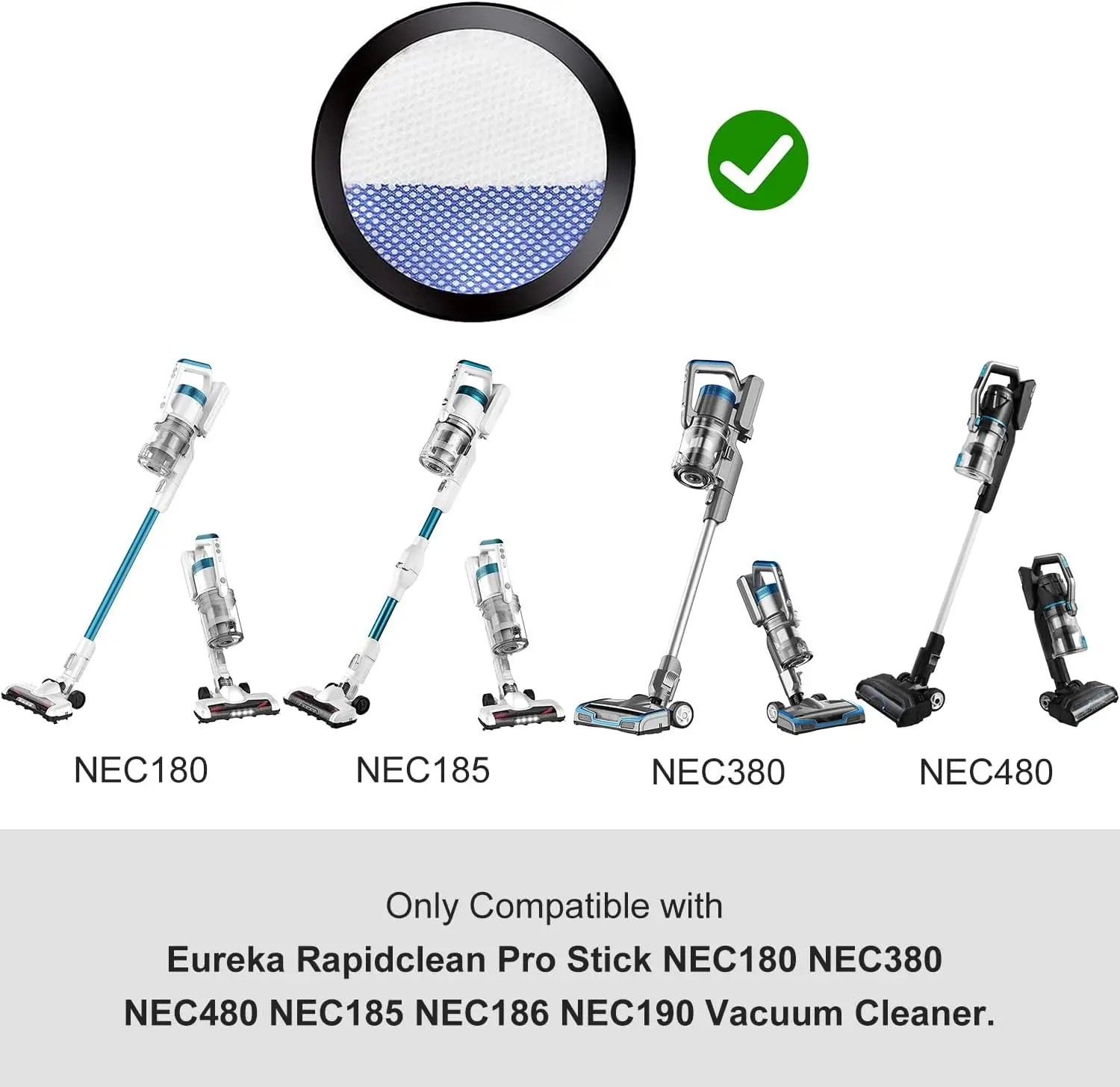 Сменный фильтр совместимый с палочками для пылесоса Eureka RapidClean Pro NEC180 NEC185 NEC186 NEC190