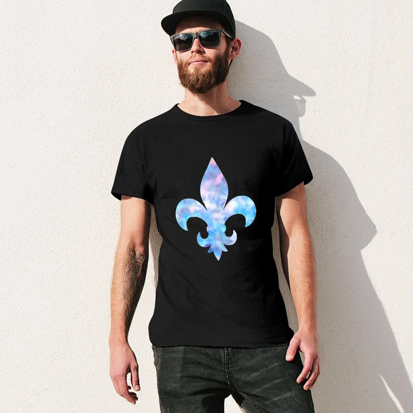 Фото Футболка Fleur de Lis Blue Tie Dye, простая повседневная футболка с короткими рукавами №3