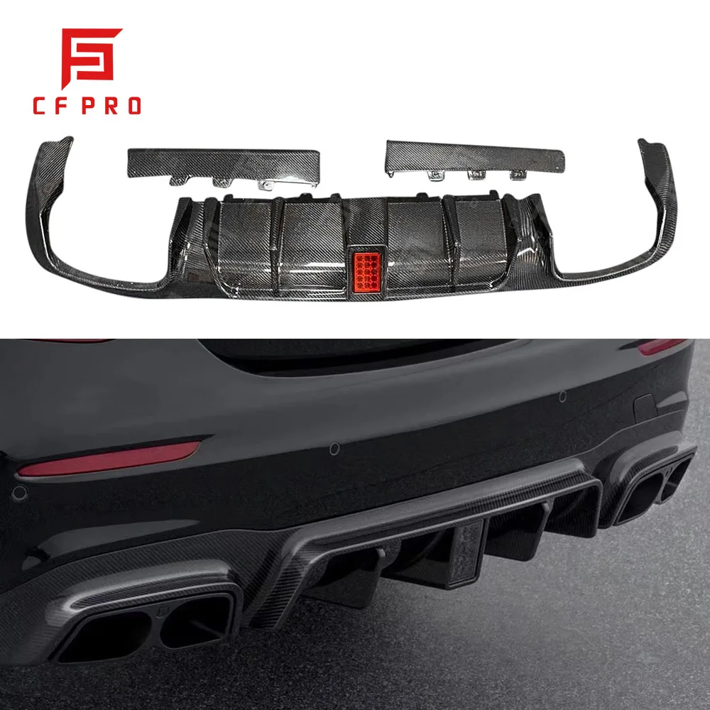 

Carbon Fiber B Style Rear Bumper Lip Spoiler Trunk Diffuser Cover With Brake Light For Mercedes-Benz W213 E63 Accessories
