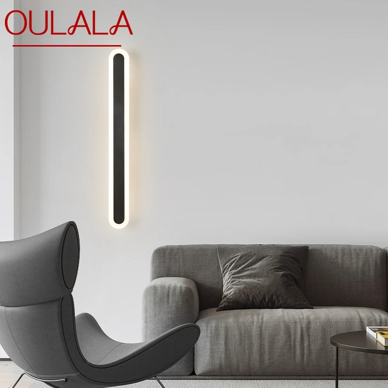 

OULALA Modern Brass Wall Lamp Black LED 3 Colors Creative Long Sconce Light for Home Living Bed Room Corridor Decor