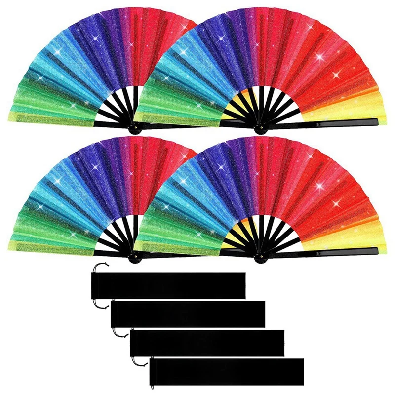 

4Pcs Handheld Rave Fan Performance Clack Dance Fan Chinese Festival Fan Decorative Folding Fan