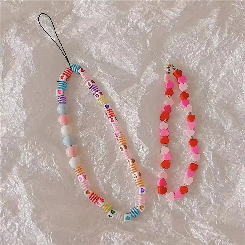 Boho Color Pearl Heart Key Chain Ladies Fashion Cute Romantic Vintage Keychain Charm Korea 90s Aesthetic Bag Phone Chain Gift