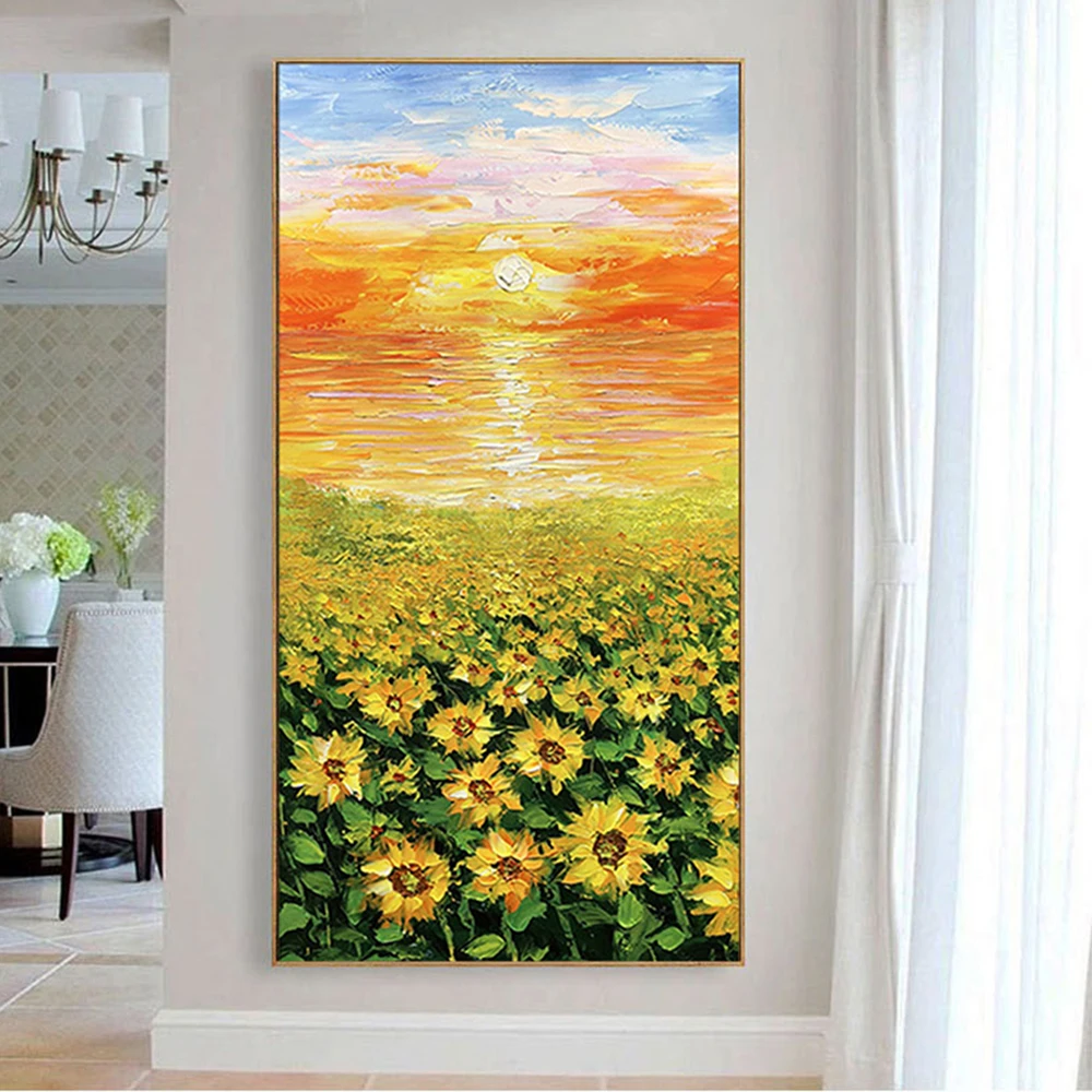 

Нож подсолнухи абстрактная картина маслом настенное Искусство украшение для дома картина ручная роспись цветы на холсте гостиная Декор роспись