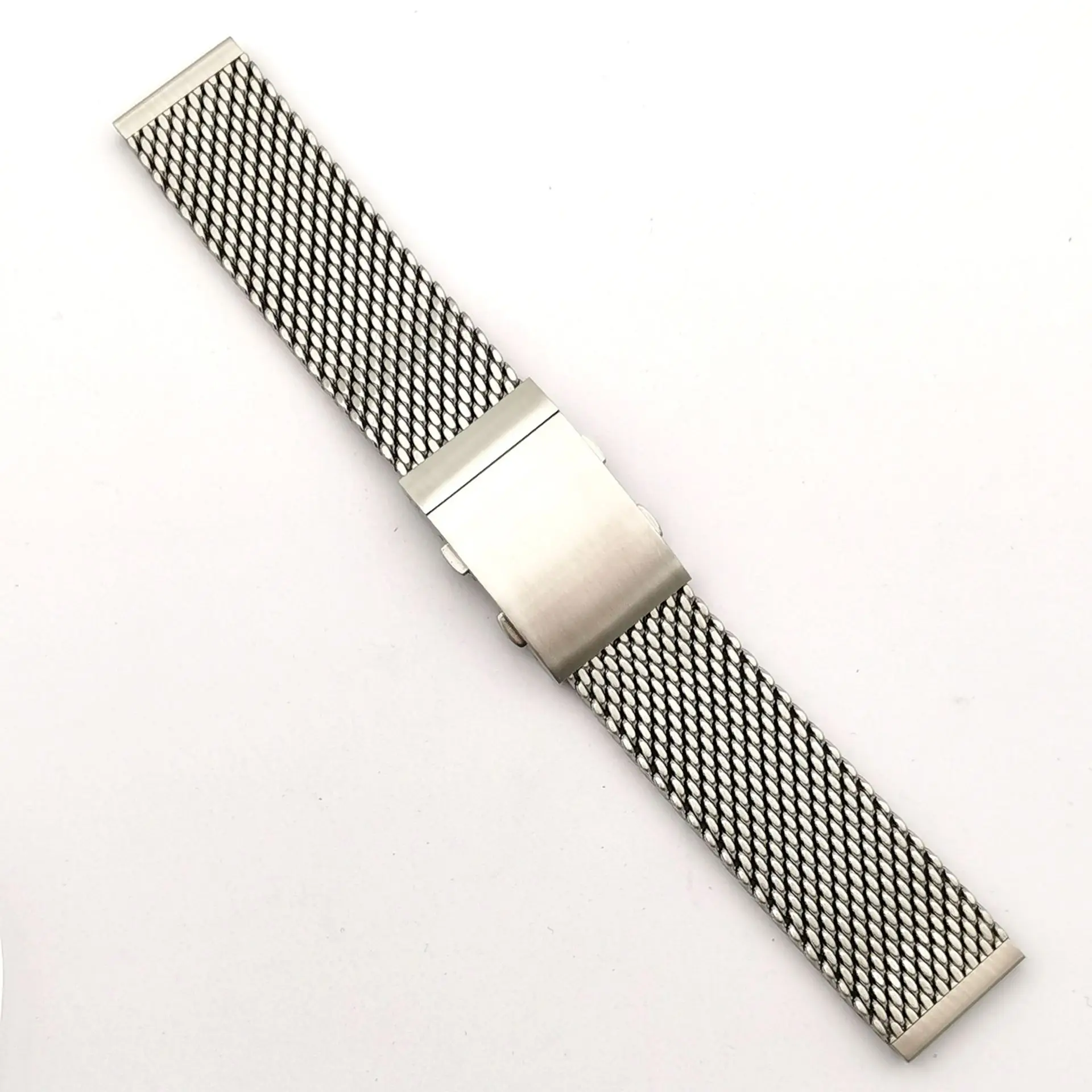316L Stainless Steel 22MM Silver Thick Mesh Shark Extension Buckle Watch Band With Quick Release Bar Fit For SKX007 Dive Watch
