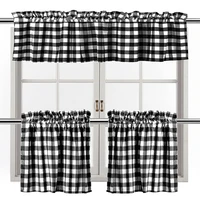 3Pcs Checkered Curtains 54x24" Buffalo Plaid Valance And Tiers Set Window Kitchen Lounge Curtain Decoration For Living Room