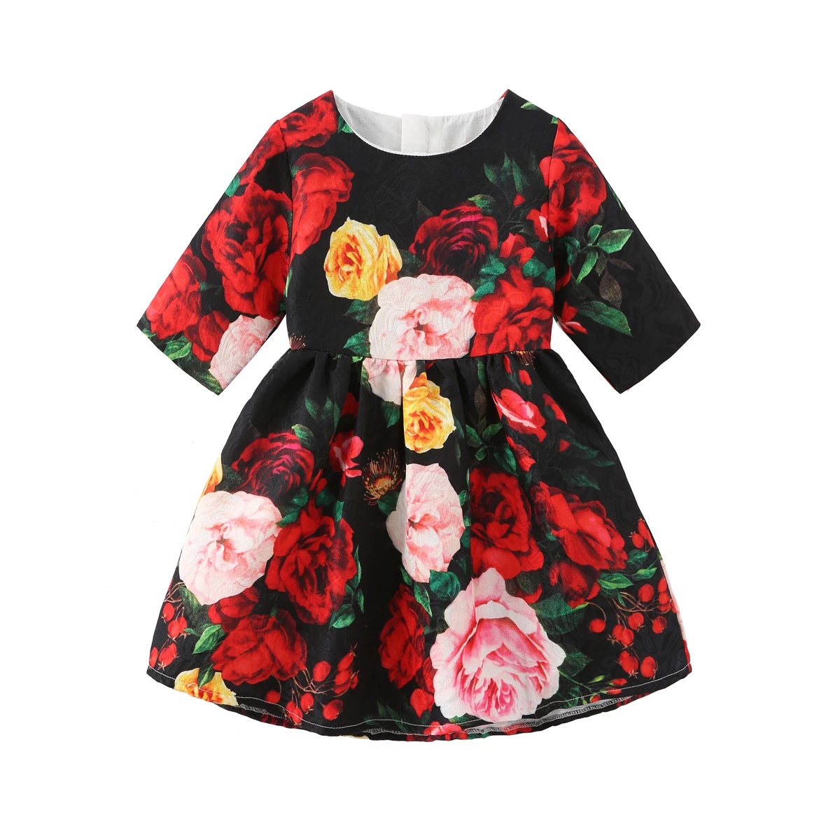 Платье детское летнее ТРАПЕЦИЕВИДНОЕ с зелеными листьями на Возраст 3-9 лет |