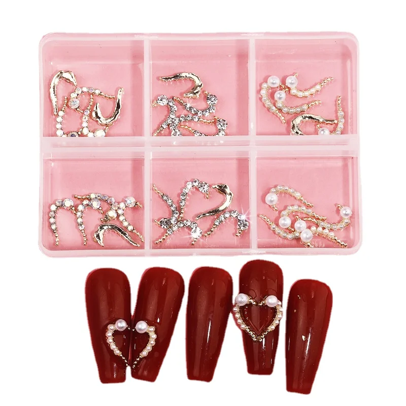 

1 коробка из 6 элементов в стиле ретро, змеевидный дизайн ногтей, очаровательные жемчужные роскошные украшения для дизайна ногтей, половина ...
