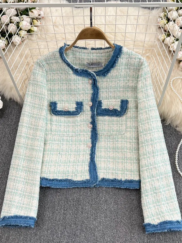 

Женская твидовая куртка с длинным рукавом, маленькая Повседневная осенняя куртка с бахромой, короткая куртка в французском винтажном стиле