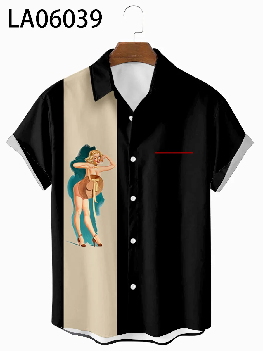 

Men's shirt Y2k hombre retro pattern 3D print short shirt men's street Hawaii retro Harajuku men's shirt