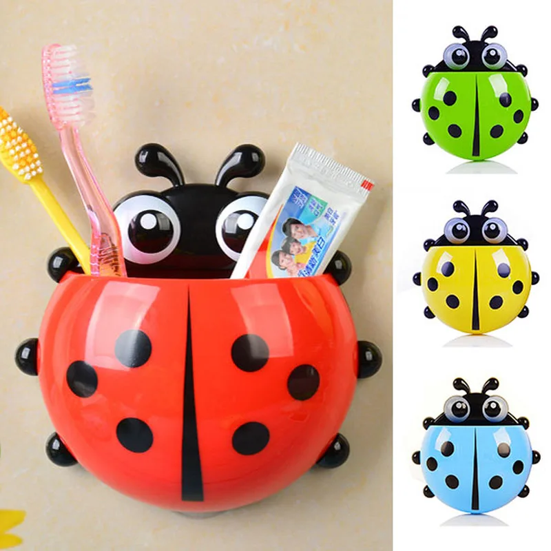 

1pcs Ladybug Animal Insect Toothbrush Holder Bathroom Cartoon Toothbrush Toothpaste Wall Suction Holder Rack Container Organizer