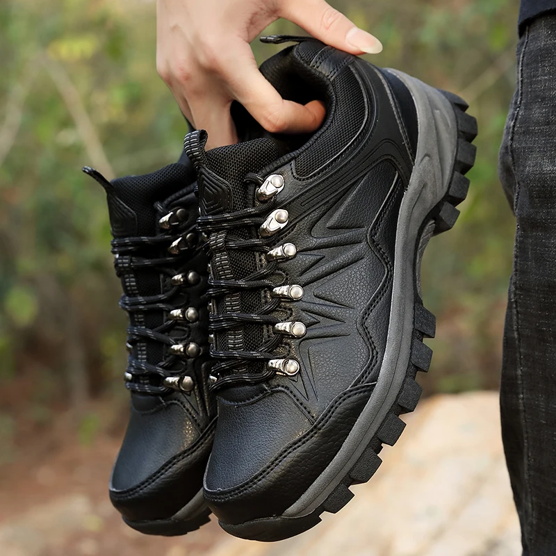 Leather Men Hiking Shoes Outdoor Trail Trekking Sneakers Men Non-slip Breathable Climbing Shoes Men Mountain Sports Shoes