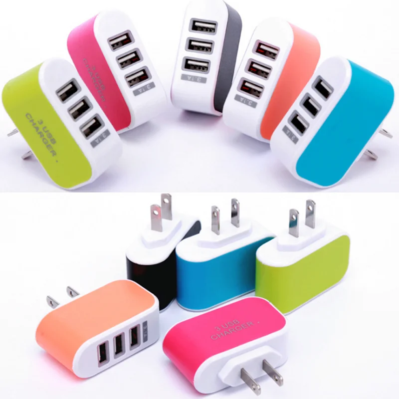 

Candy Color 5V 1A US EU Plug 3usb 3 Ports USB Wall Home Charger Adapter For IPhone Samsung OPPO Charging Adapter With Indicator