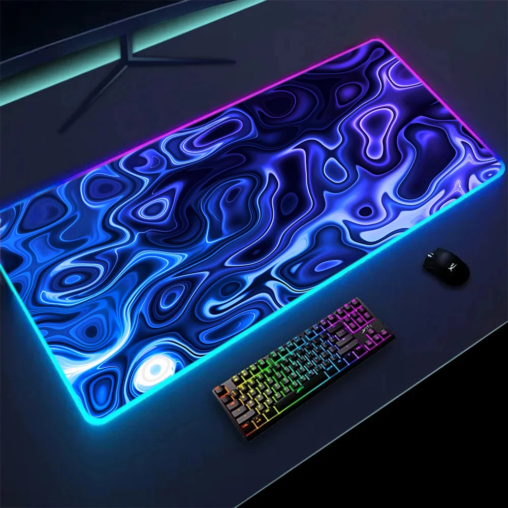 XXL RGB Gaming Mouse Pad Strata Liquid Texture Keyboard Pads HD Gamer Accessories Large LED Light Computer Carpet with Backlight