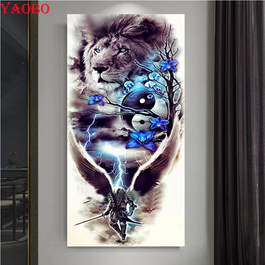 Алмазная 5d-картина сделай сам молния Лев Самурай бриллиантовая вышивка Набор для