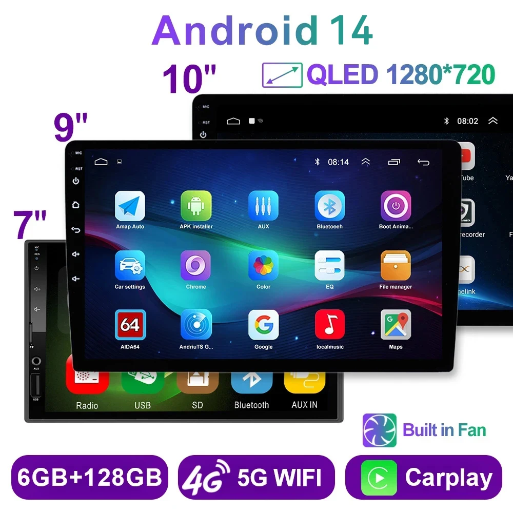 Автомагнитола на Android 14 автомобильный MP5-плеер с 7 &quot/9&quot/10 &quotGPS видеоплеером