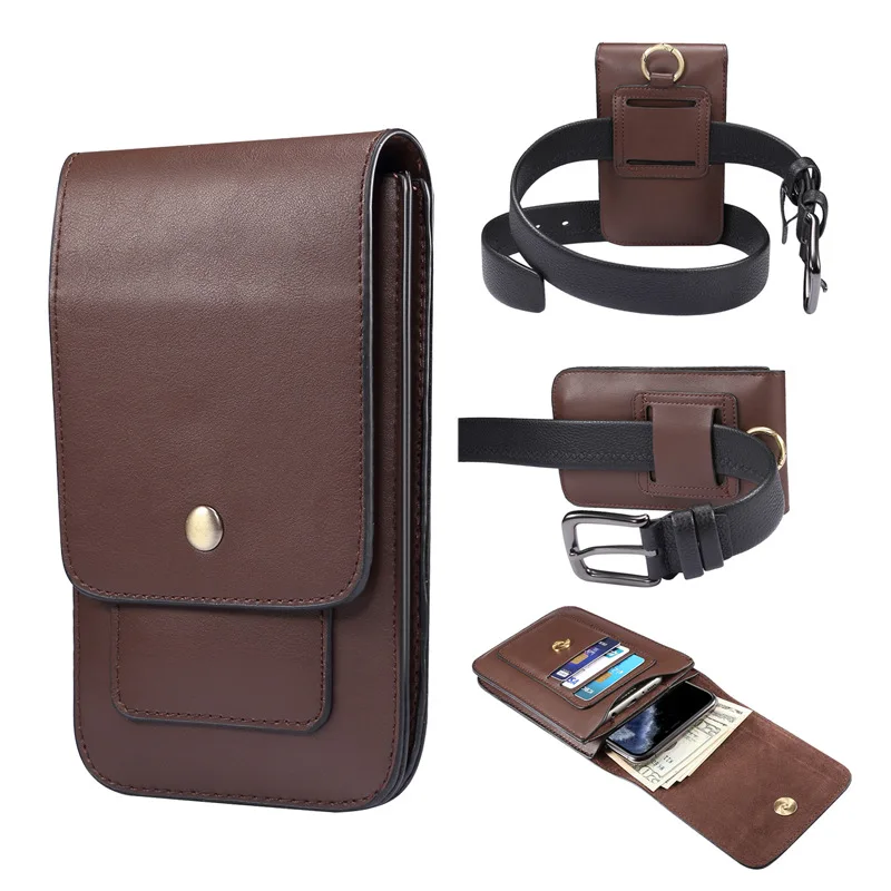 

Suitable For IPhone11 Lambskin Leather Double Pocket Bag Huawei Samsung Mobile Phone Leather Case Multi-function Flip Bag
