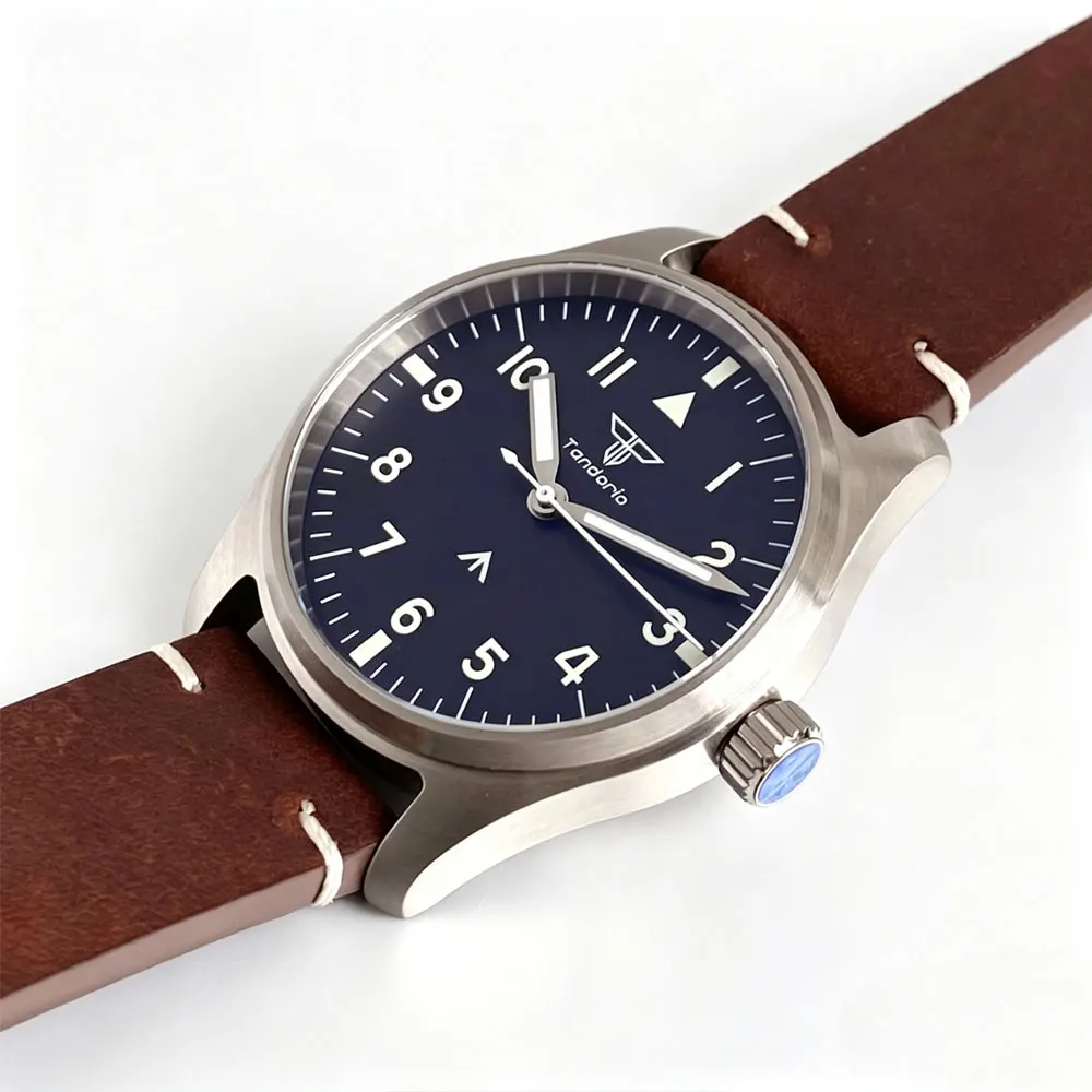 Мужские кварцевые часы Pilot Retro 39 мм с механизмом VH31, из нержавеющей стали, с сапфировым стеклом, водонепроницаемость 100 м, светящиеся метки, кожаный ремешок, Reloj Hombre (art.: 3920daada9159) - 3920daada9159