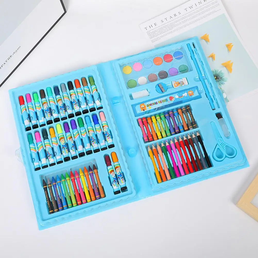 

86Pcs Art Drawing Set Kids Watercolor Pencil Crayon Educational Stationery Artist Painting Pens Kit Boy Girls Birthday Gift Pink