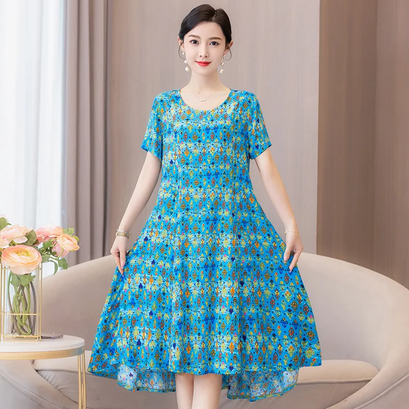 

Летние платья для женщин 2023 Новинка свободное мягкое длинное платье с коротким рукавом в стиле Харадзюку с винтажным принтом Высококачеств...