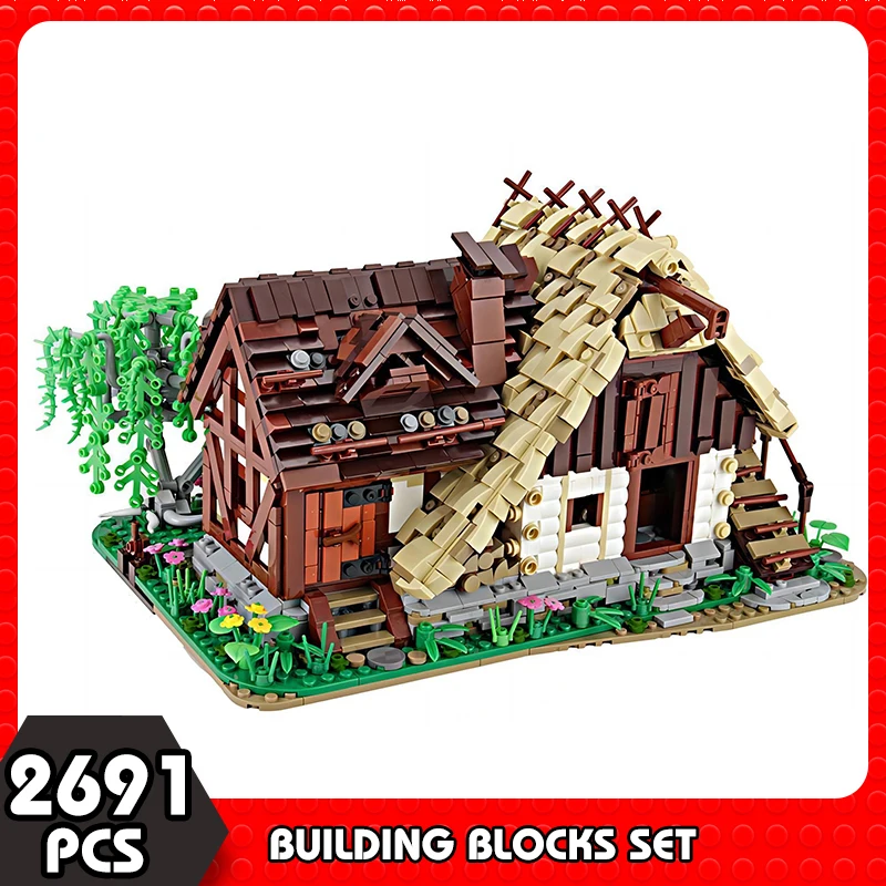 Moc Ретро деревня курорт старая водяная мельница дом дерево строительные блоки