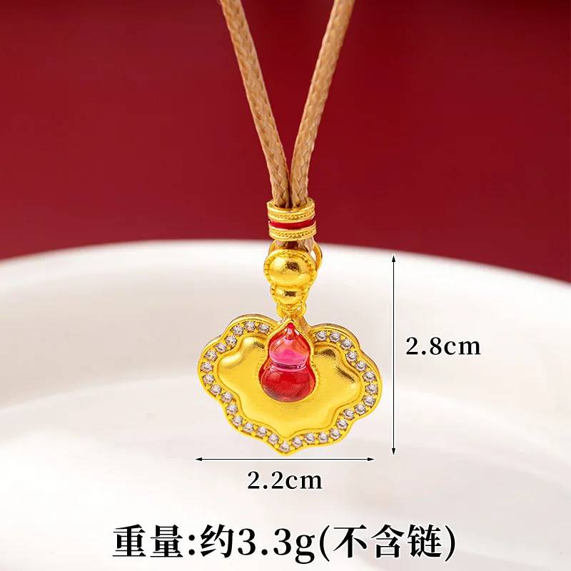Женская подвеска Red Green Jade-Like Ruyi из 24-каратного золота AU999 — прочная и гладкая подвесная петля, подходит для ожерелья, свободного покроя. (art.: 3920d495c16c8) - 3920d495c16c8