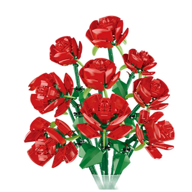 

Букет розы, вечный цветок, строительные блоки для романтической сборки розы, домашний декор, игрушки «сделай сам», подарок на день рождения
