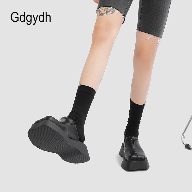 Gdgydh Japanese Style Women's Platform Mules Retro Clogs Closed Toe Slip On Sandals Backless Vegan Leather Flatform Shoes