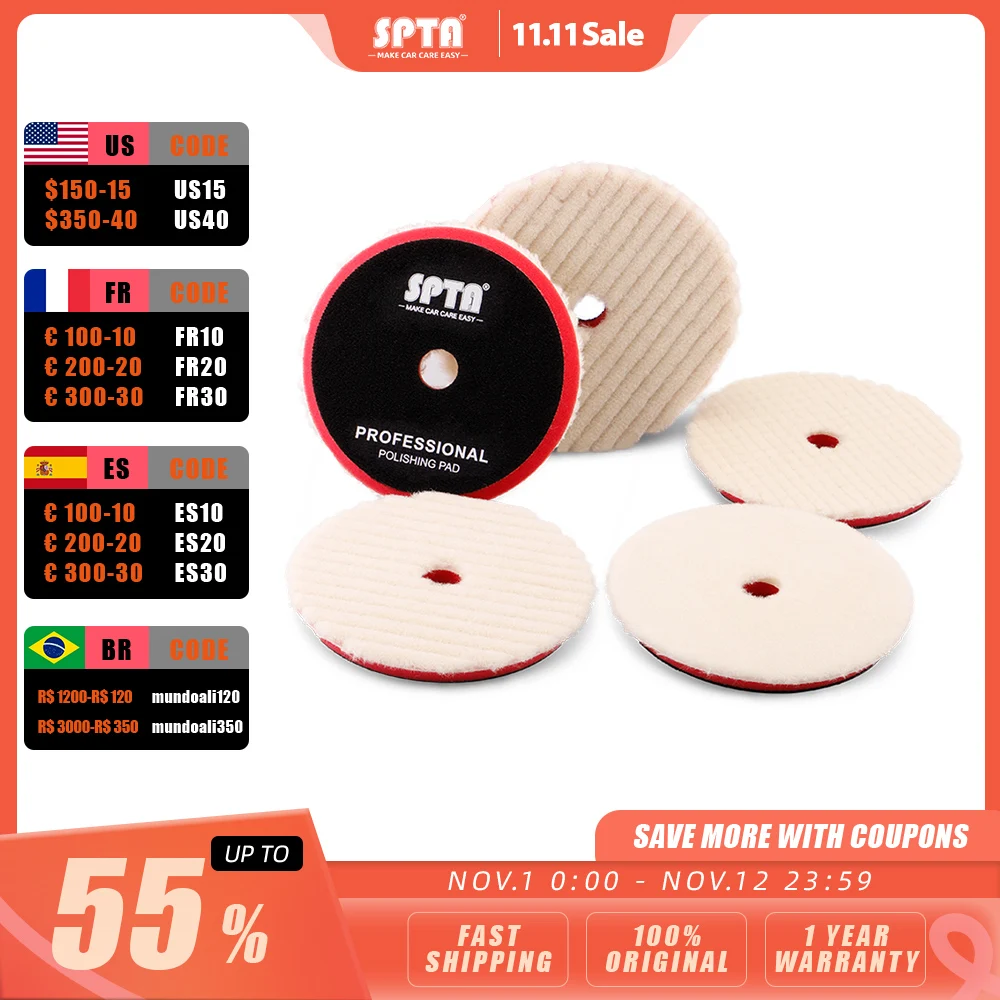 

(Single Sale) SPTA 3Inch/5Inch/6Inch Buffer Polishing Wool Pad, Compound Cutting Wool Pad for Automotive,Boat Scratch Removing