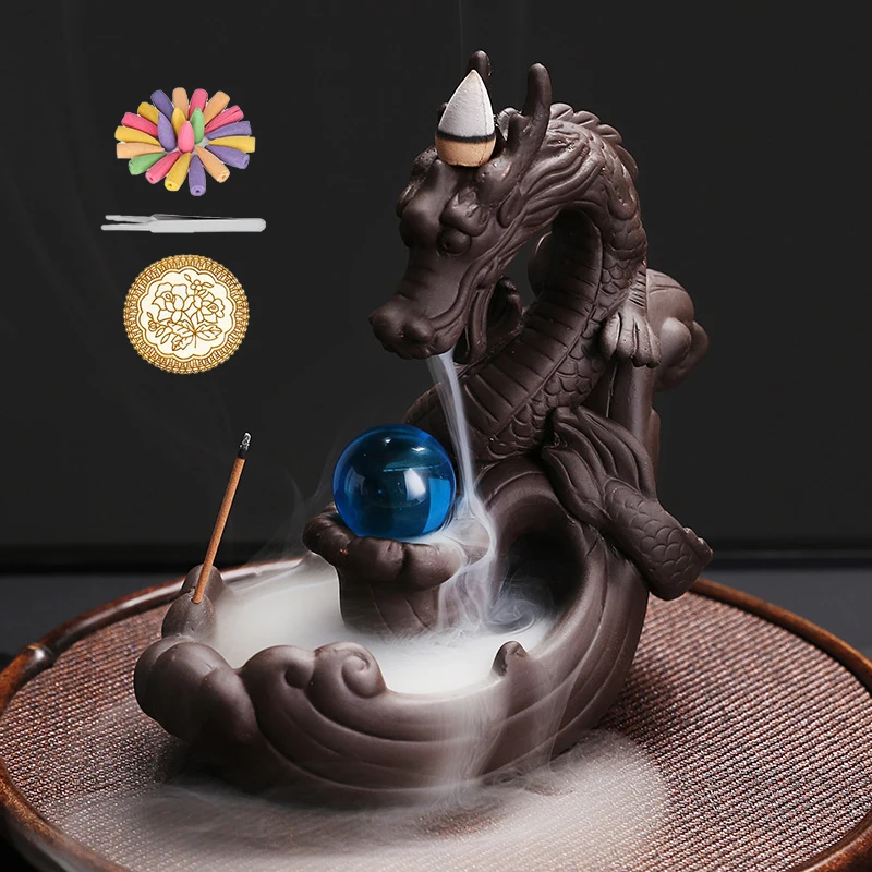 

Handmade Ceramic Dragon Backflow Incense Burner Crafts Zen Garden Incense Holder Creative Smoke Waterfall Censer Ornament