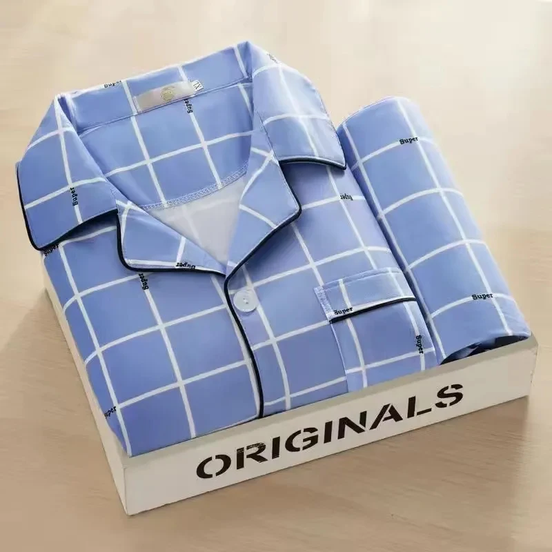 100% Cotton Pijama for Men 2 Pieces Lounge Sleepwear Pyjamas Plaid Spring Bedgown Home Clothes Man PJs Pure Cotton Pajamas Set