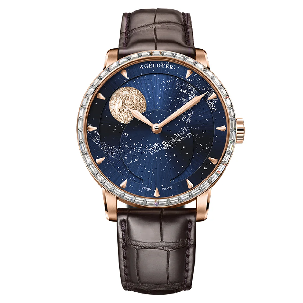 

AGELOCER Men Watch Automatic Self-wind Mechanical Watches Moonphase Top Luxury Brand Watch Gold Blue Sapphire Crystal