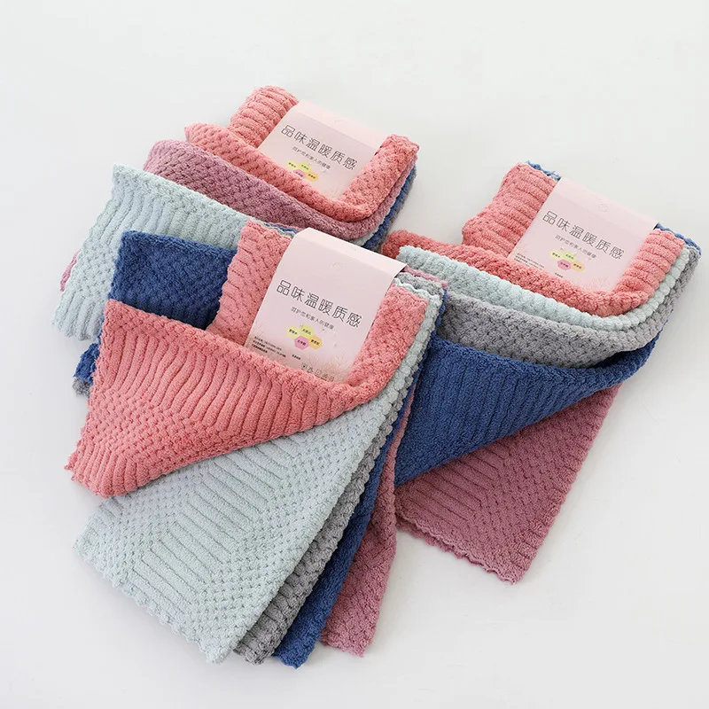 

5Pcs Coral Fleece Auspicious Hand Towels Soft Absorbent Square Hand Towel Kitchen Rag Household Cleaning Accessories