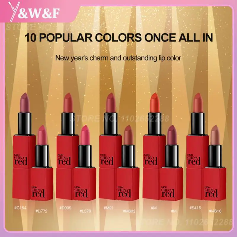 

A Box 10 Pcs Lipstick Matte Moisturizing Red Lipstick Long Lating Lip Gloss Velvet Waterproof Non-stick Cup LipstickCosmetic
